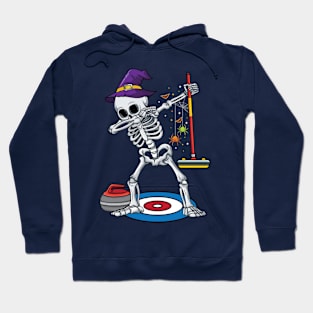 Curling Player ice Sports Dabbing Skeleton Curling Halloween Hoodie